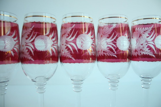 Image 1 of Juego de seis copas con pie, Bohemia Crystal, años 90.