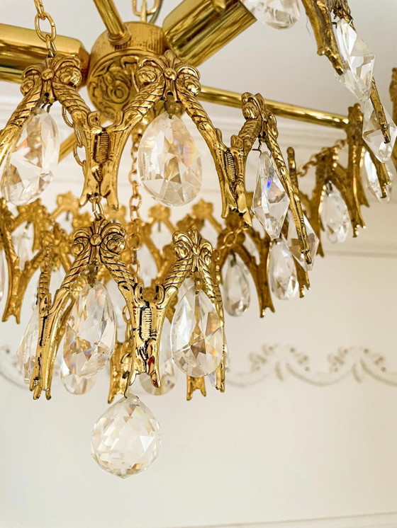 Lampadario Vintage Spagnolo in Ottone e Cristallo, Grandi Gocce, 3 Luci, Anni '70 – Glass, Brass (photo 4 of 9)