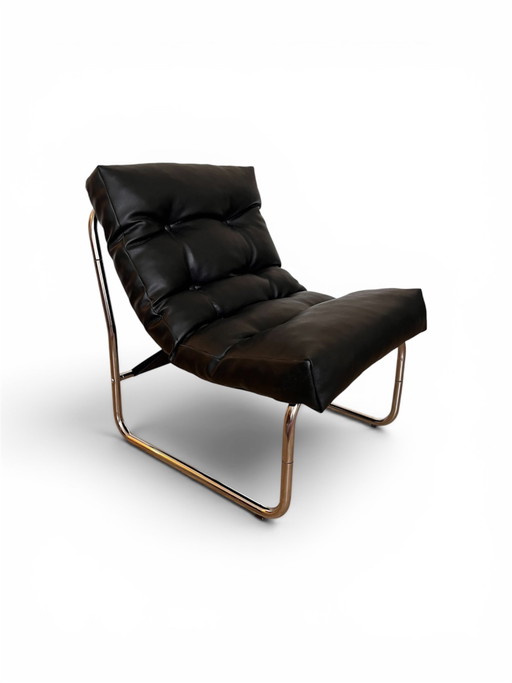 Vintage IKEA "Pixi" fauteuil – Gillis Lundgren, jaren 70, zwart leer, uitstekende staat