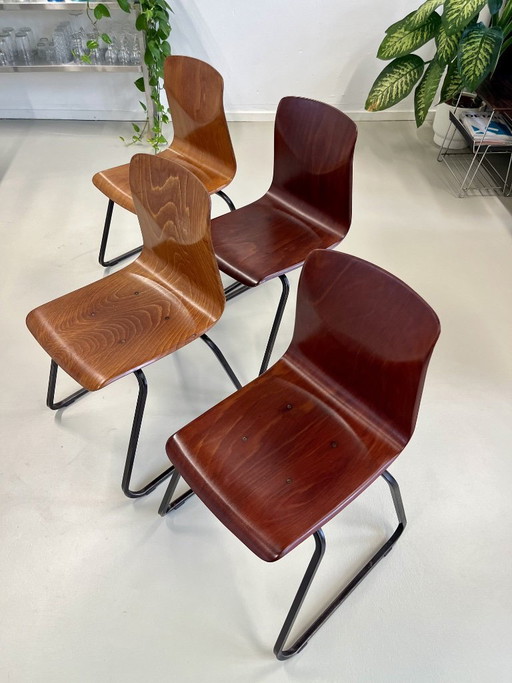 Retro Vintage Elmar Flötotto Pagholz/Galvanitas school stoelen