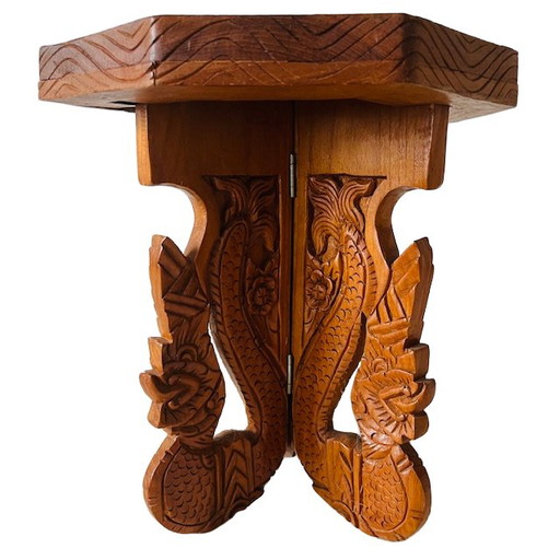 Vintage plant table wood carving boho