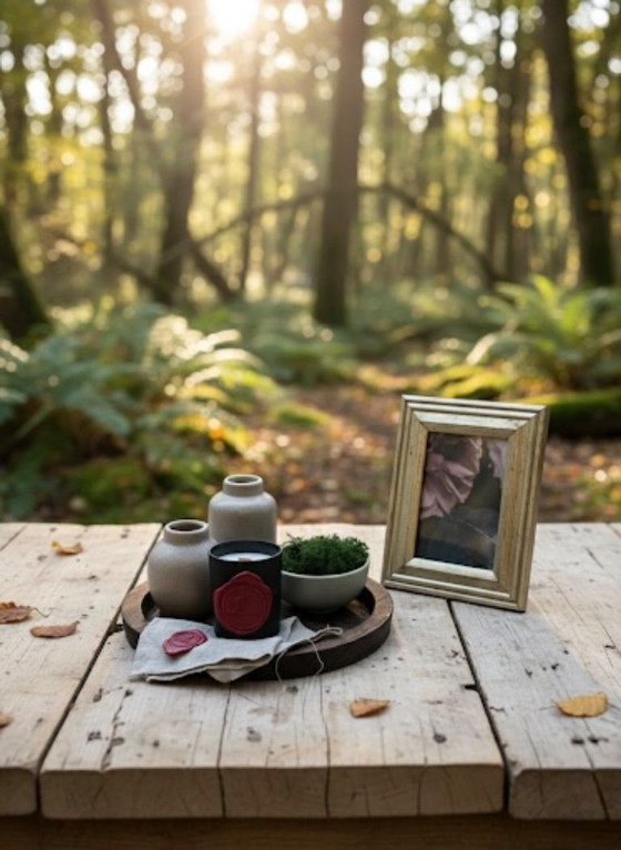 Image 1 of Wabi-Sabi Decor Set: Stoneware Vases, Wooden Tray & Patinated Frame