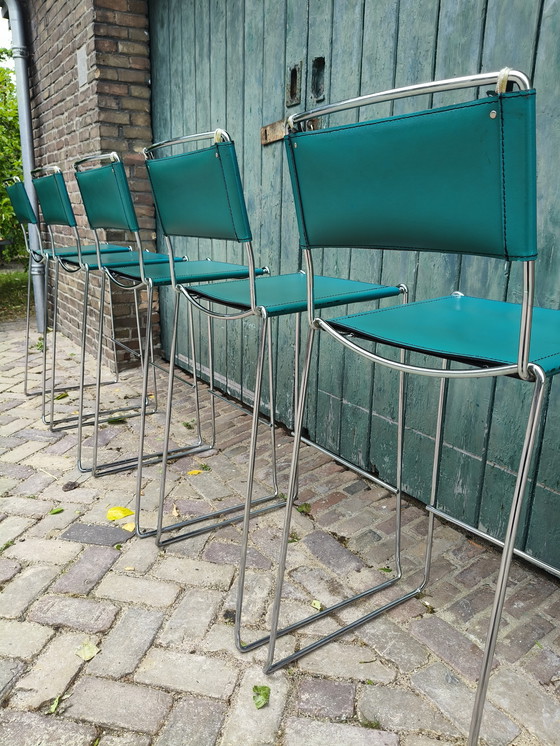 Image 1 of 3x Vintage leather bar stools - style Giandomenico Belotti for Alias