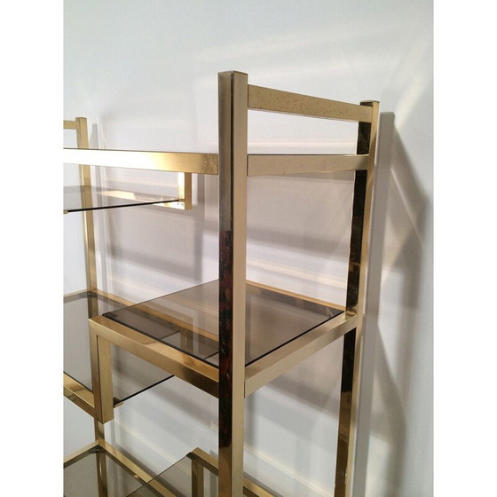 Image 1 of Vintage shelf in gilded chrome and glass, France 1970