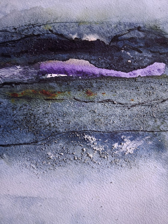Image 1 of Winterlandscape by night,aquarel in gemengde techniek
