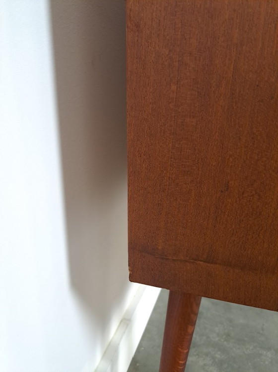 Image 1 of Danish teak wide LP cabinet with shelves, drawers and bar with mirror