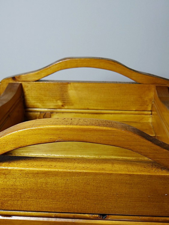 Image 1 of Solid wood tray with handles, handcrafted, rustic style, 1960s-70s