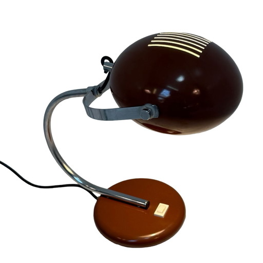 Herda - Lampe de table de l'ère spatiale - Base et abat-jour bruns, montant chromé (modèle rare)