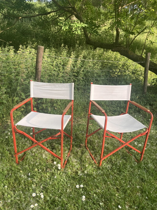 Set of vintage Italian director's chair / folding chair / garden chair metal canvas / cotton