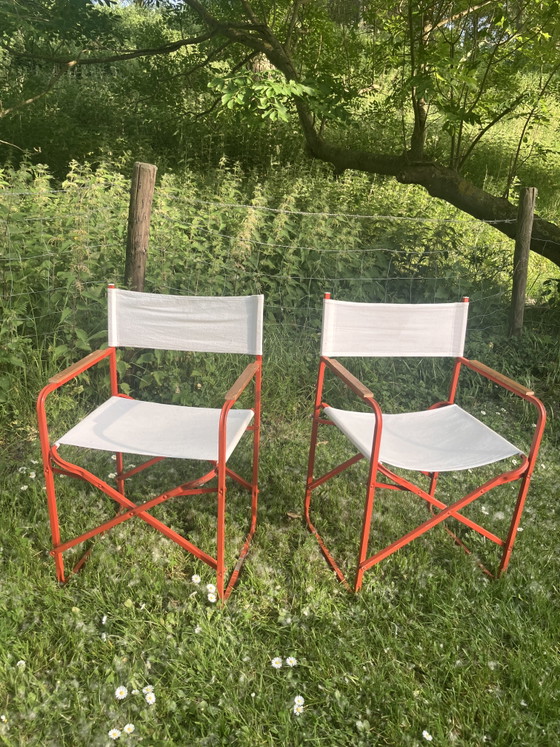 Image 1 of Set of vintage Italian director's chair / folding chair / garden chair metal canvas / cotton