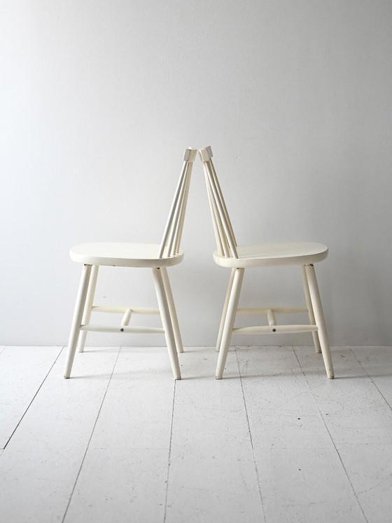 Image 1 of Set van 6 witte Pinstolar stoelen