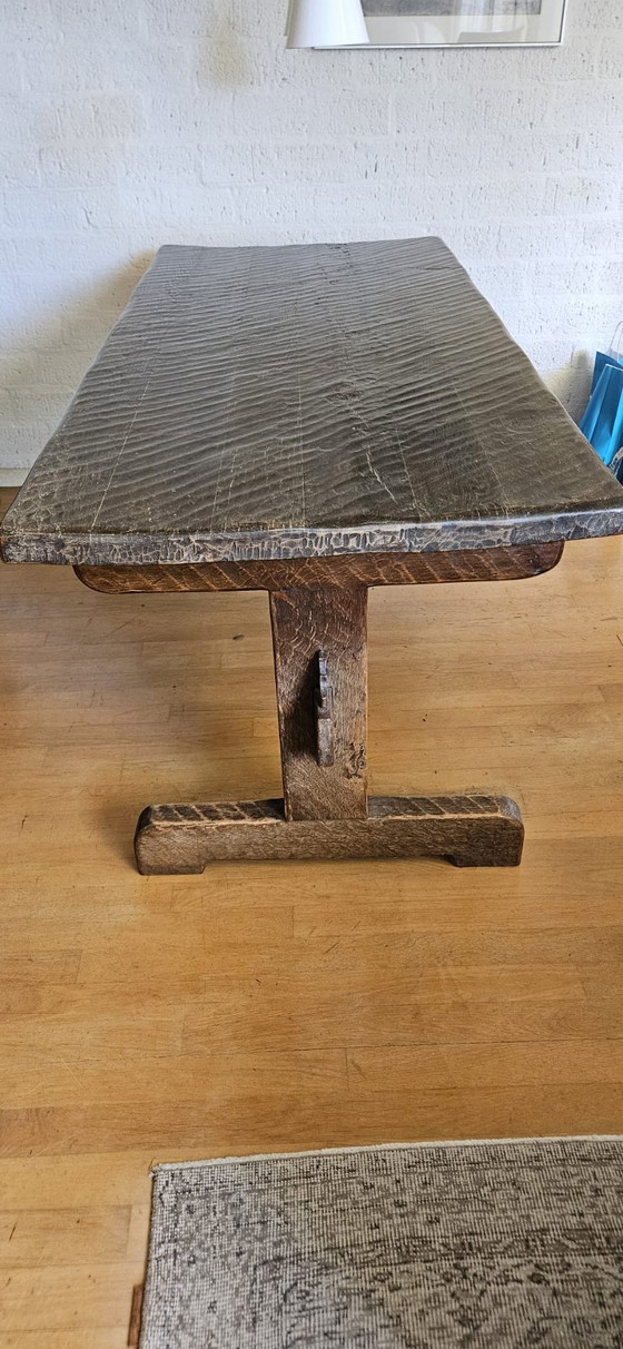 Vroeg Brutalistische Franse Kloostertafel (Trestle Table) – Eettafels, Wood (photo 3 of 5)