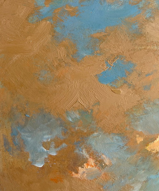 Image 1 of Original Oil Painting Sunset Field Landscape Sunset over the lake