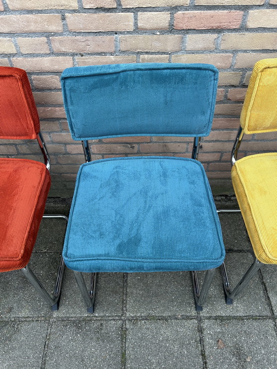 Image 1 of 4 Ribstof Stoelen met Chrome Buisframe