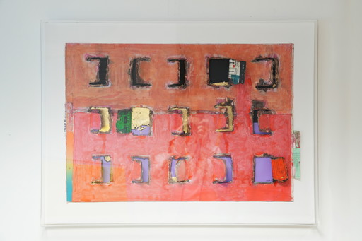 Signed Guido Coletti “Closed Windows” Plexiglas–Framed Mixed-Media Work, 1980s