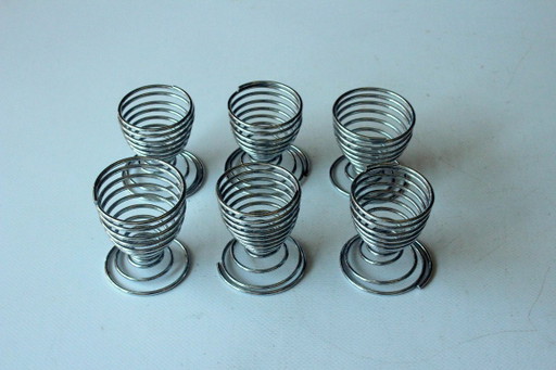 Vintage 6 Stainless Steel Spiral Design Egg Cups