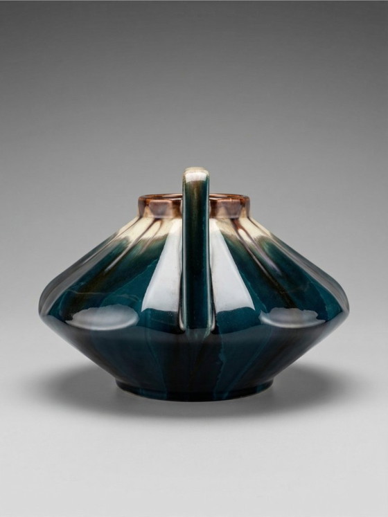 Image 1 of Art Deco glazed ceramic vase attributed to Thulin, Belgium, 1930s