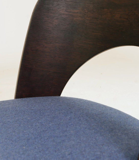 Image 1 of Vintage dining chairs set of 6 oak wood & blue wool
