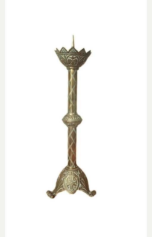 Prachtige Antieke Neogotische Kerkkandelaars – decoratieve objecten, Brass, Bronze (photo 2 of 7)