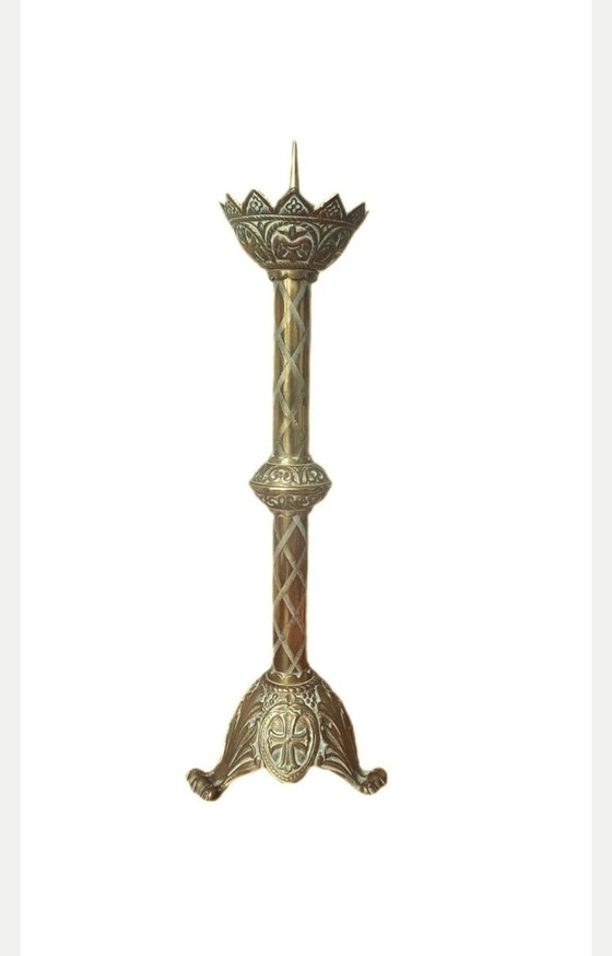 Prachtige Antieke Neogotische Kerkkandelaars – Decoratieve objecten, Brass, Bronze (photo 2 of 7)