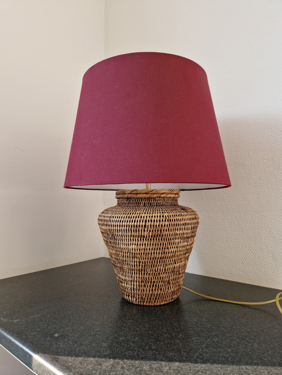 Image 1 of Vintage Wicker Boho Chic Table Lamp With
