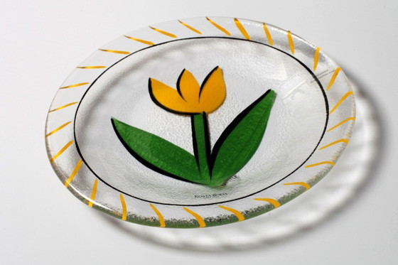 Piatto in vetro vintage Kosta Boda / Design tulipano giallo / Ulrica Hydman Vallien / Svezia / 1991 (photo 5 of 6)