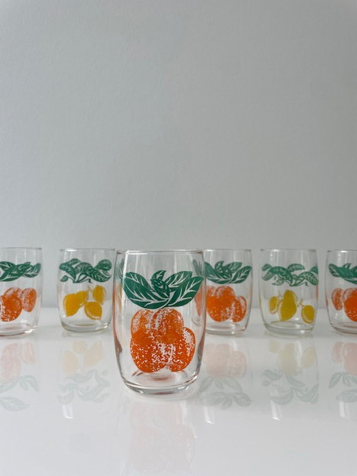 6x Retro lemonade glasses with citrus fruit decorations