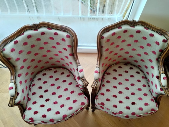 Image 1 of 2 antique french fauteuils - recently retrimmed
