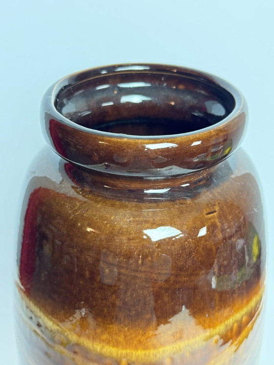 Image 1 of Large High Gloss Enameld Ceramic Golidsh Brown Vase, West-Germany 1960s.