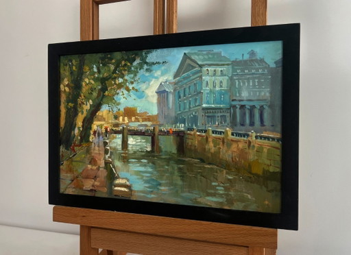 Originales Ölgemälde: Herbstliche Straßenlandschaft – Der Rhythmus der zentralen Straße der Stadt
