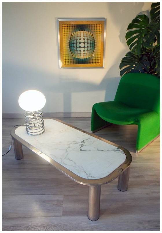 Image 1 of Marble and chrome steel coffee table, Italian design 1970