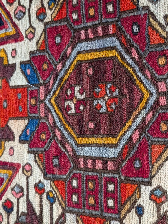 Image 1 of Gran cojín de suelo kilim soumak caucásico, de lana, mediados del siglo XX