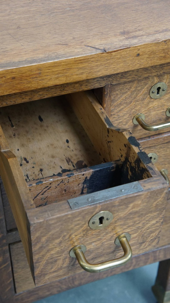 Image 1 of Antiker Art Deco Schreibtisch aus dem frühen 20. Jahrhundert aus Eichenholz im Stil der Amsterdamer Schule