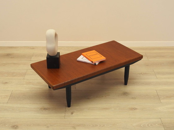 Danish Teak Veneer Coffee Table With Black Legs, 1970s – Wood (photo 5 of 9)