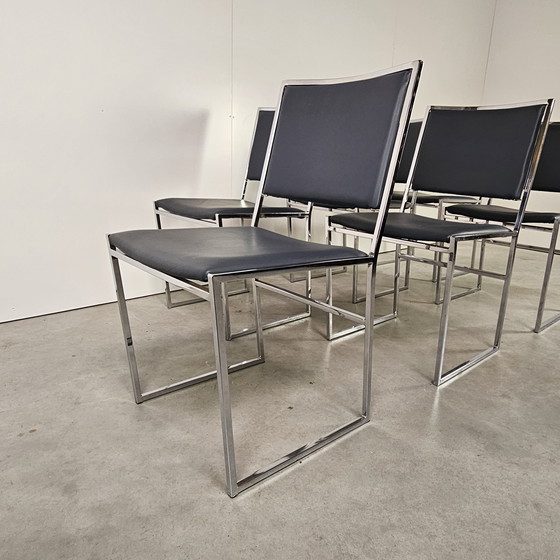 Image 1 of Vintage Set Van 6 Stoelen, Chroom, Leer