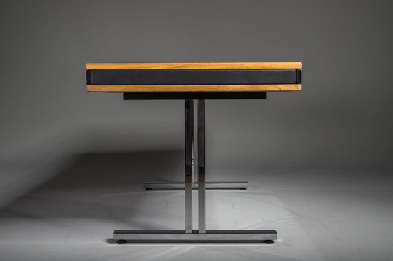 Image 1 of Mid-Century Modern Schreibtisch aus Eiche und Chrom mit Lederplatte, 1980er Jahre