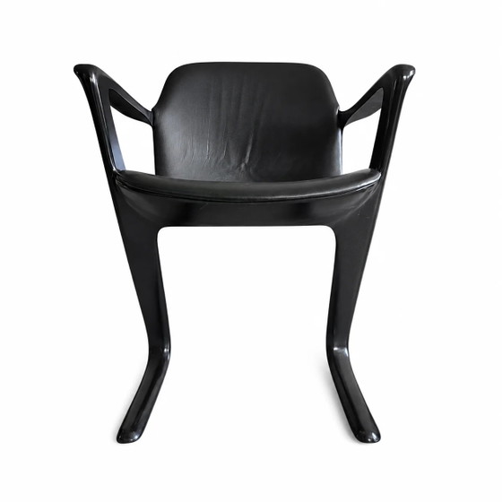 4 x Kangaroo Z-chair / Ernst Moeckl pour Horn Collection années 60 / Rembourrage cuir noir / Ernst Moeckl / (photo 6 of 19)