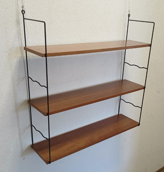 1950s wall shelf unit with three shelves – Wall cabinet, Metal, Wood (photo 6 of 9)