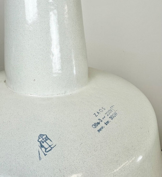 Image 1 of Large Industrial White Enamel Factory Pendant Lamp from Zaos, 1960s