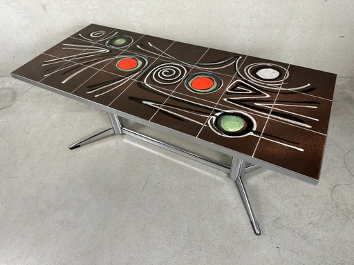 Table basse style années 50 - Céramique et chrome – salontafels, Ceramic, Vintage