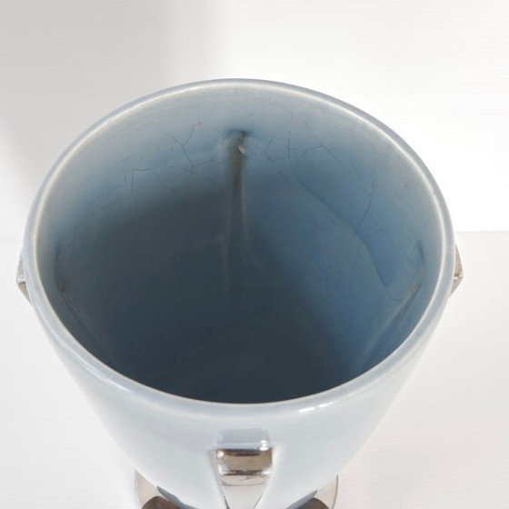 Image 1 of Vintage Scandinavian Art Deco Vase, 1920s, Ceramic, Rosewood, Chrome, Retro