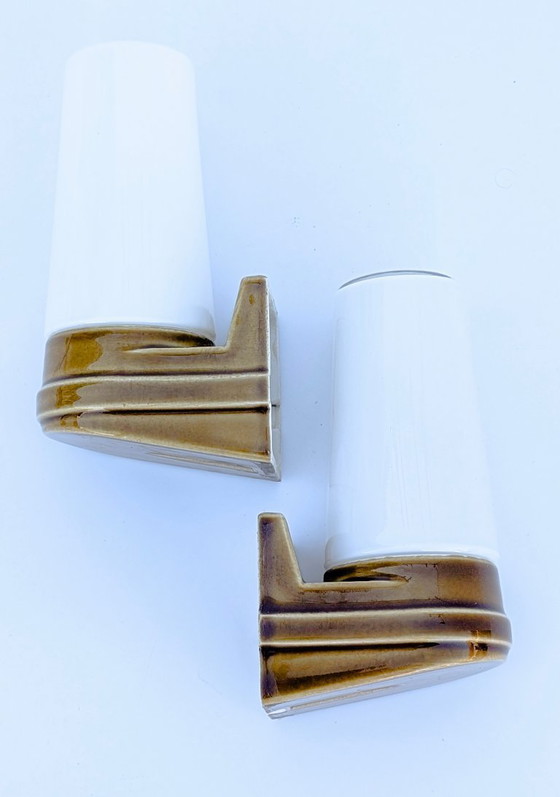 Image 1 of  Paar Wandleuchten aus ockerfarbenem Porzellan „Bernadotte“, Modell 6080, von Sigvard Bernadotte für Ifö – 1960er Jahre