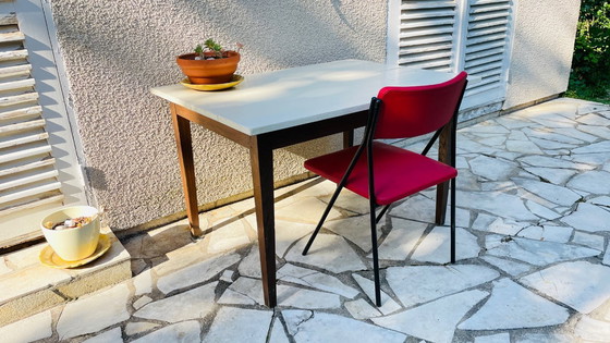 Image 1 of Vintage Oak Farmhouse Table with White Top