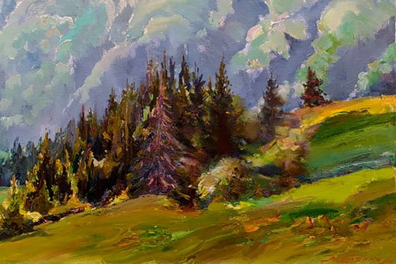 Original Oil Painting Landscape Nature Valley The Majesty of the Forest Mountain – Paintings & Drawings (photo 5 of 5)