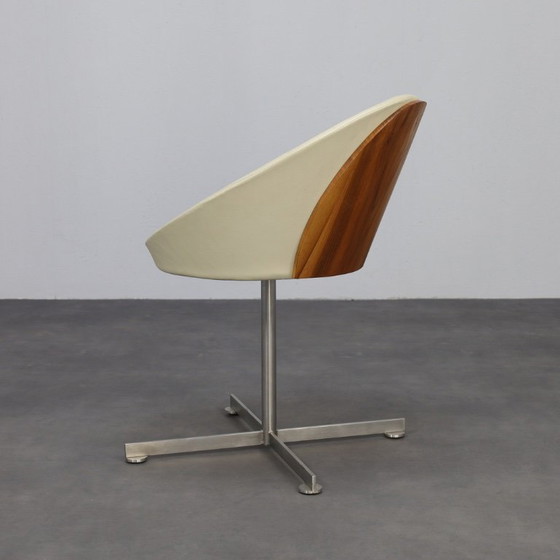 Image 1 of Mid-Century Modern Round Chair in Teak, Leather and Steel, 1960s