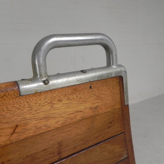 Image 1 of Double-sided teak train bench, 1930s