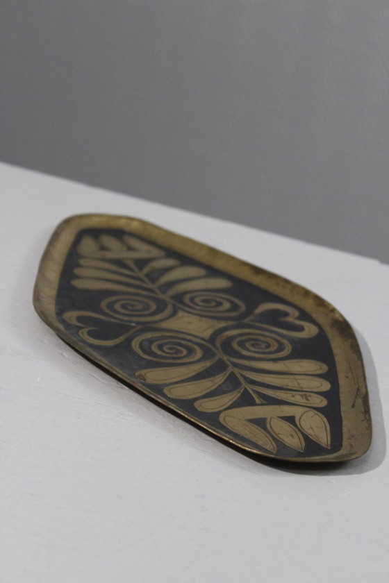 Image 1 of Willy Steinlin - Tablett aus säuregeätztem & patiniertem Messing Schweizer Design 1960s