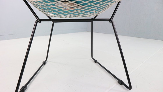 Image 1 of Silla Diamond de Harry Bertoia en metal blanco y negro y asiento de cuero nuevo