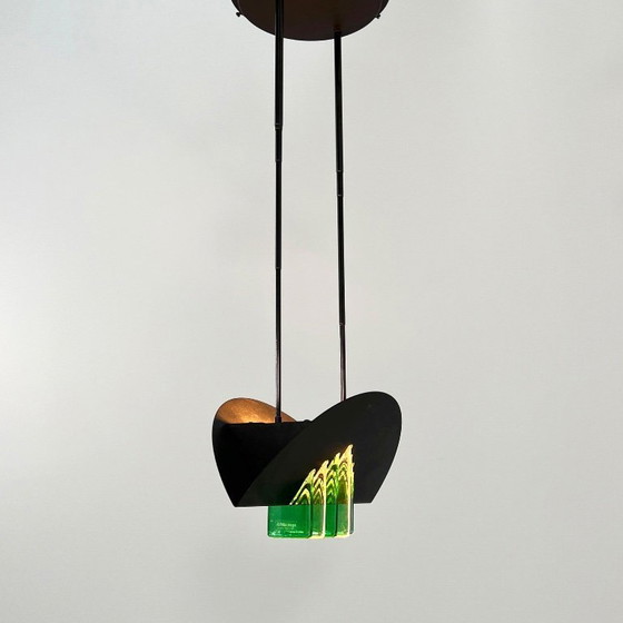 Image 1 of Lampada da soffitto in vetro di Murano verde e bianco di Mazzega, anni '70