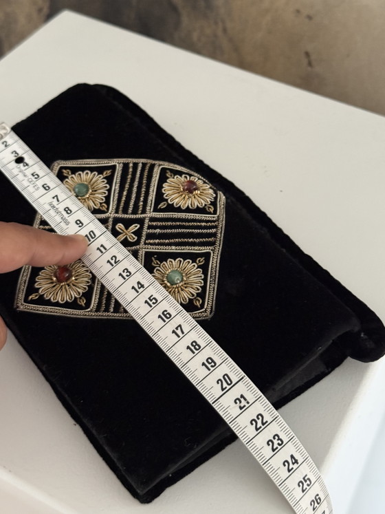 Image 1 of Fluwelen clutch met borduursels en steentjes, avondtasje met handvatten